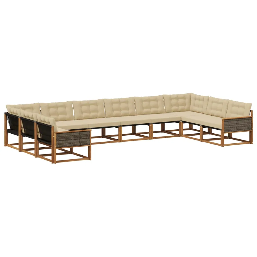 Ensemble de canapés d'extérieur 10 pcs Naturel et Beige - 2
