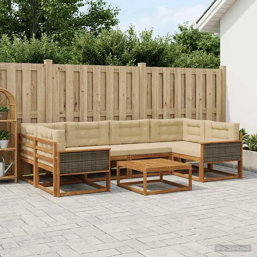 Ensemble de canapés d'extérieur 7 pcs Naturel et Beige