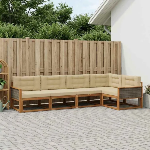 Ensemble de canapés d'extérieur 5 pcs Naturel et Beige