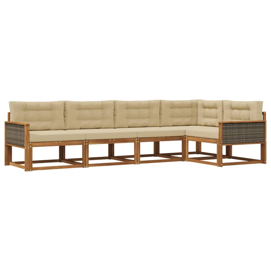 Ensemble de canapés d'extérieur 5 pcs Naturel et Beige - 2