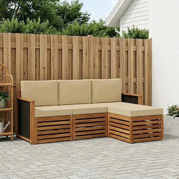 Ensemble de canapés d'extérieur 4 pcs Naturel et Beige