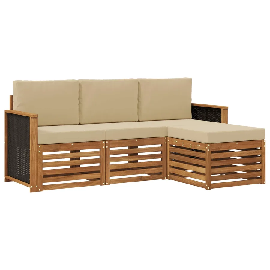 Ensemble de canapés d'extérieur 4 pcs Naturel et Beige - 2