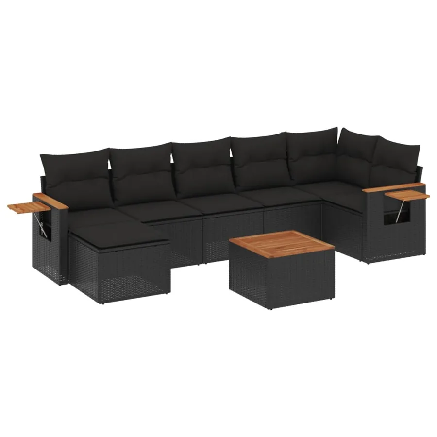 Salon de jardin 8 pcs avec coussins noir résine tressée - 2