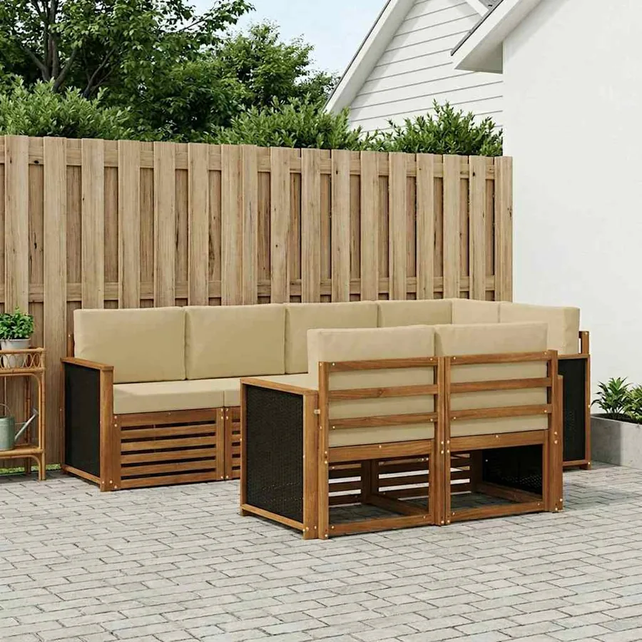 Ensemble de canapé d'angle avec coussin 6 pcs Naturel