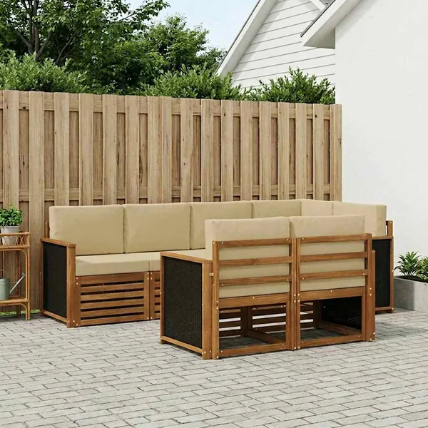 Ensemble de canapé d'angle avec coussin 6 pcs Naturel