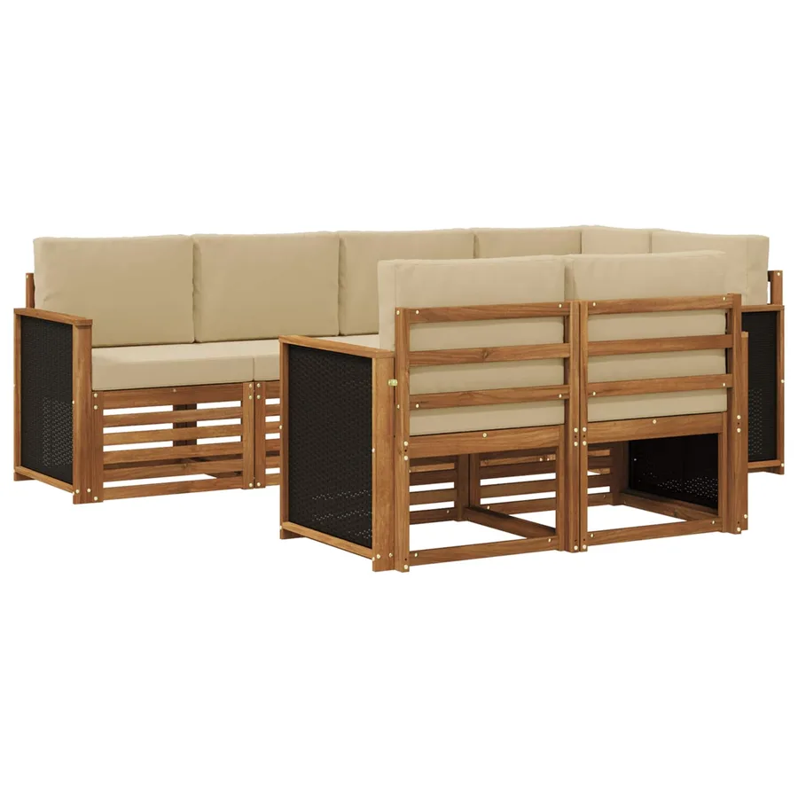 Ensemble de canapé d'angle avec coussin 6 pcs Naturel - 2