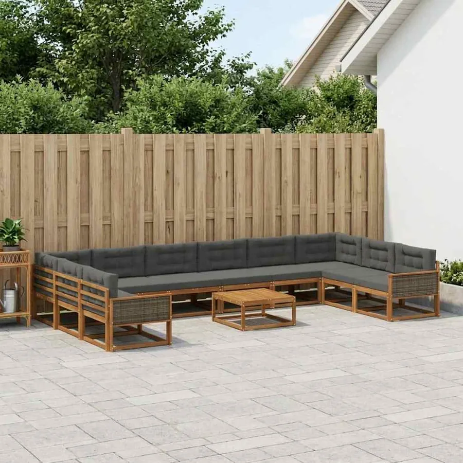 Ensemble de canapés d'extérieur 11 pcs Naturel et Anthracite