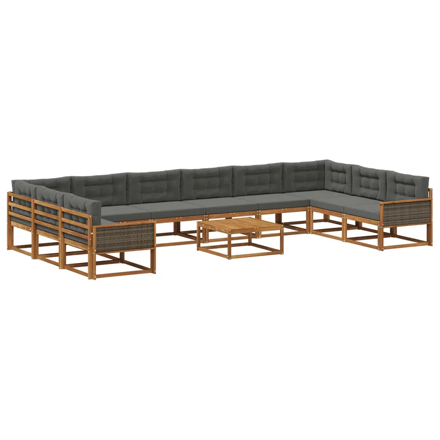 Ensemble de canapés d'extérieur 11 pcs Naturel et Anthracite - 2