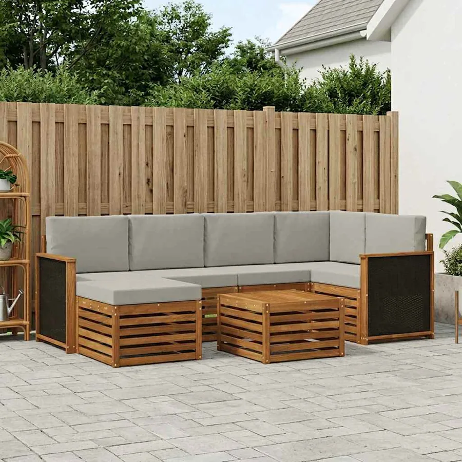 Ensemble de canapé d'angle 6 pcs Naturel et gris clair