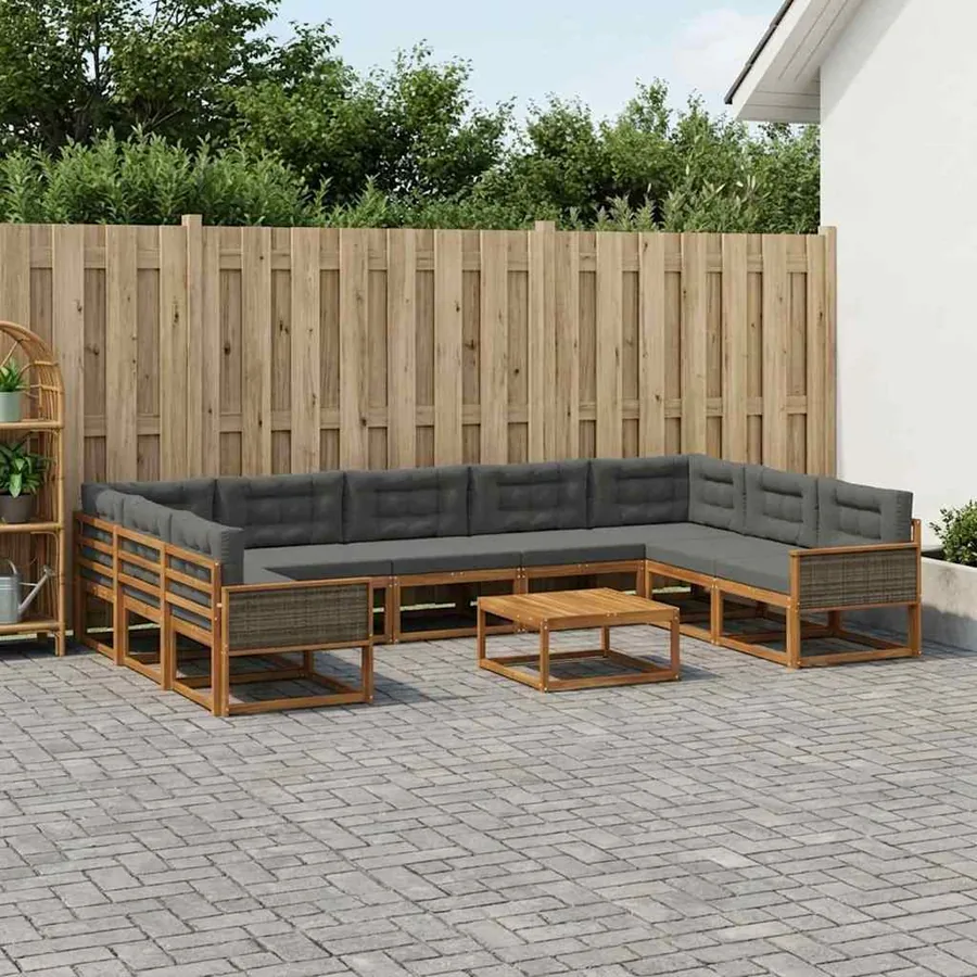 Ensemble de canapés d'extérieur 10 pcs Naturel et Anthracite