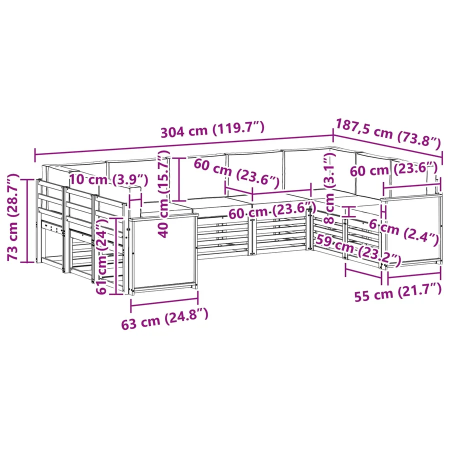 Ensemble de canapé d'angle avec coussin 7 pcs Naturel - 8
