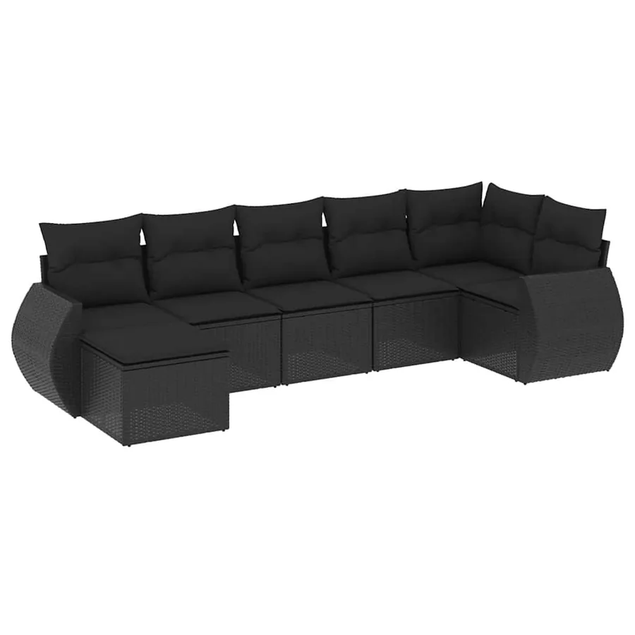 Salon de jardin 7 pcs avec coussins noir résine tressée 71 x 62 x 69 cm - 59,6 kg - 2
