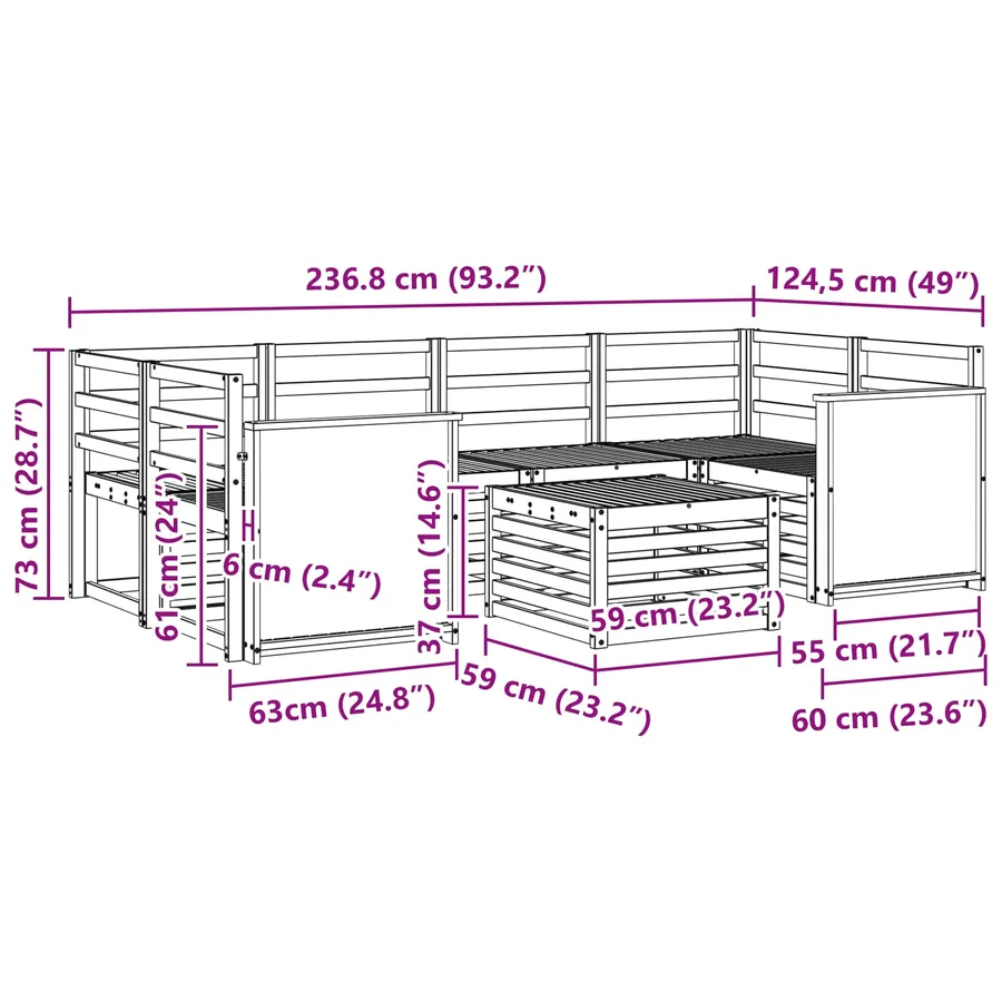 Ensemble de canapés d'extérieur 7 pcs Naturel - 8
