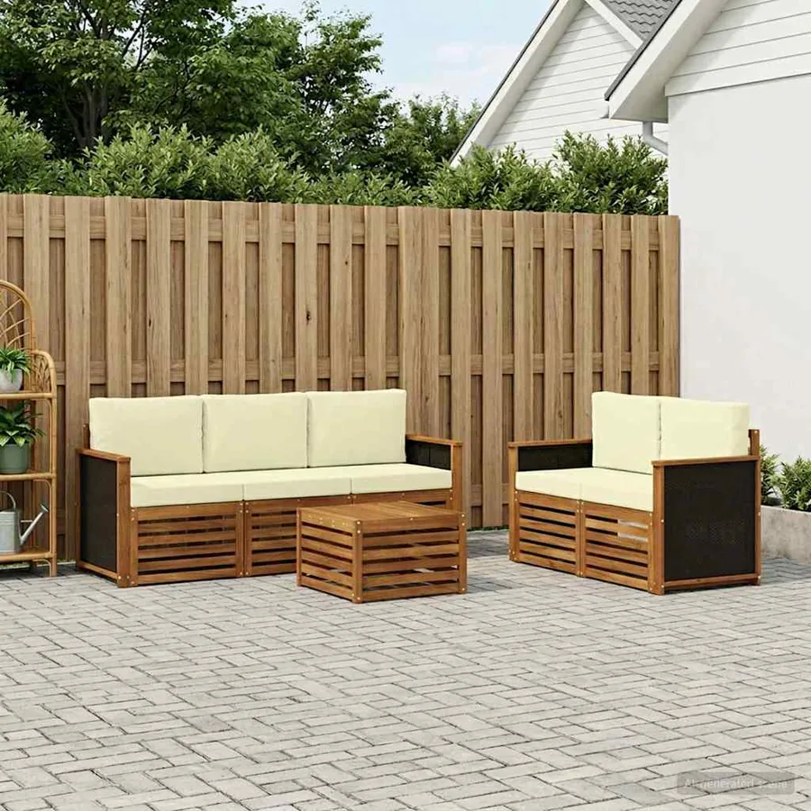 Ensembles de canapés avec coussin 6 pcs Bois d'Acacia Massif