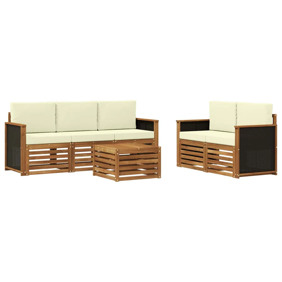 Ensembles de canapés avec coussin 6 pcs Bois d'Acacia Massif - 2