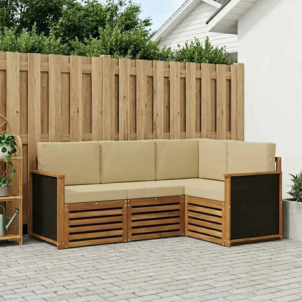 Ensembles de canapés avec coussin 4 pcs Bois d'Acacia Massif