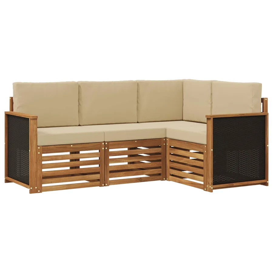 Ensembles de canapés avec coussin 4 pcs Bois d'Acacia Massif - 2