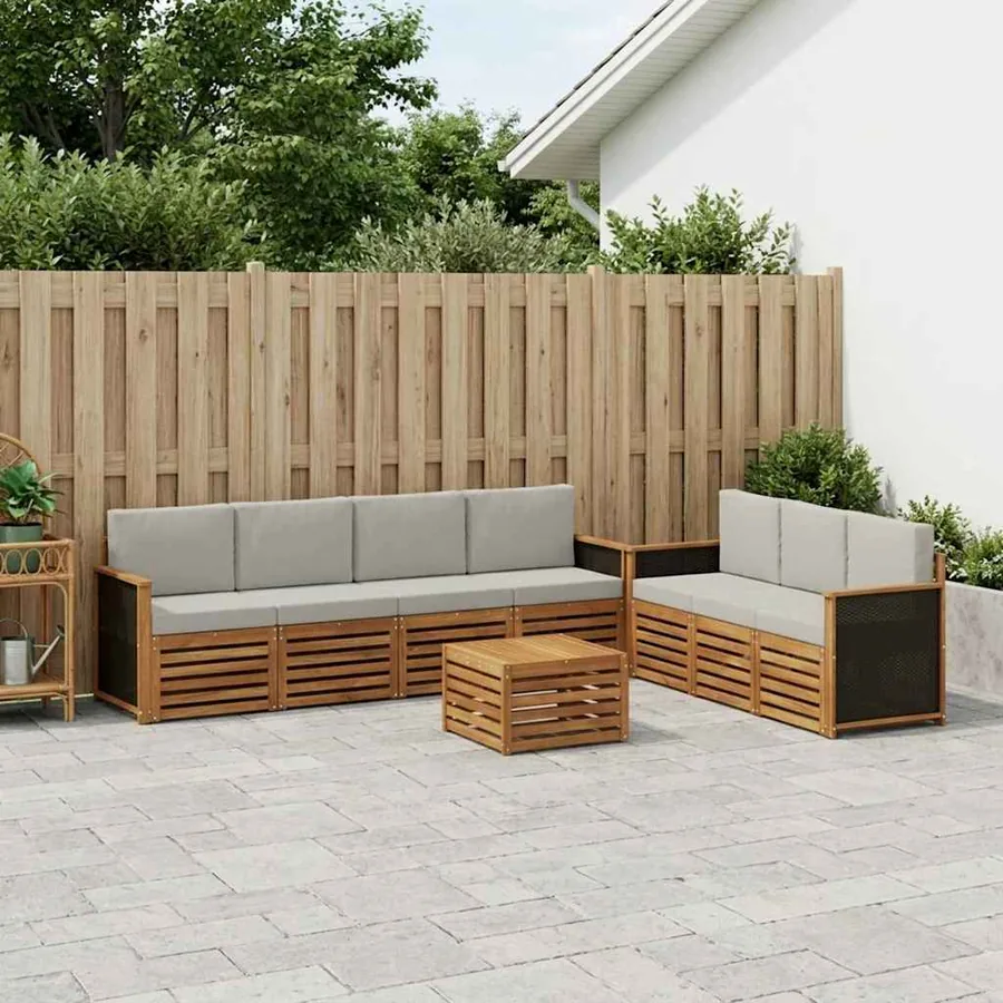 Ensembles de canapés avec coussin 8 pcs Bois d'Acacia Massif