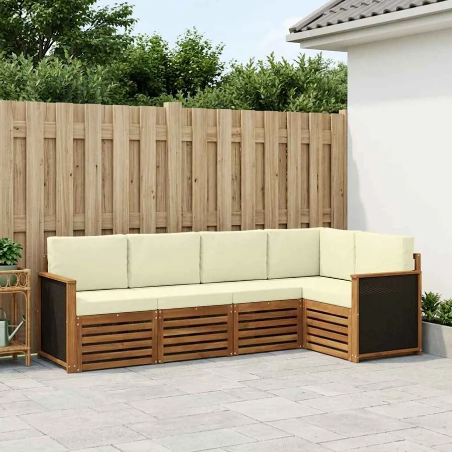 Ensemble de canapé d'angle avec coussin 4 pcs Naturel et Crème