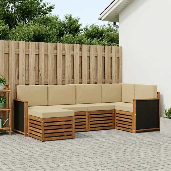 Ensemble de canapé d'angle avec coussin 5 pcs Naturel