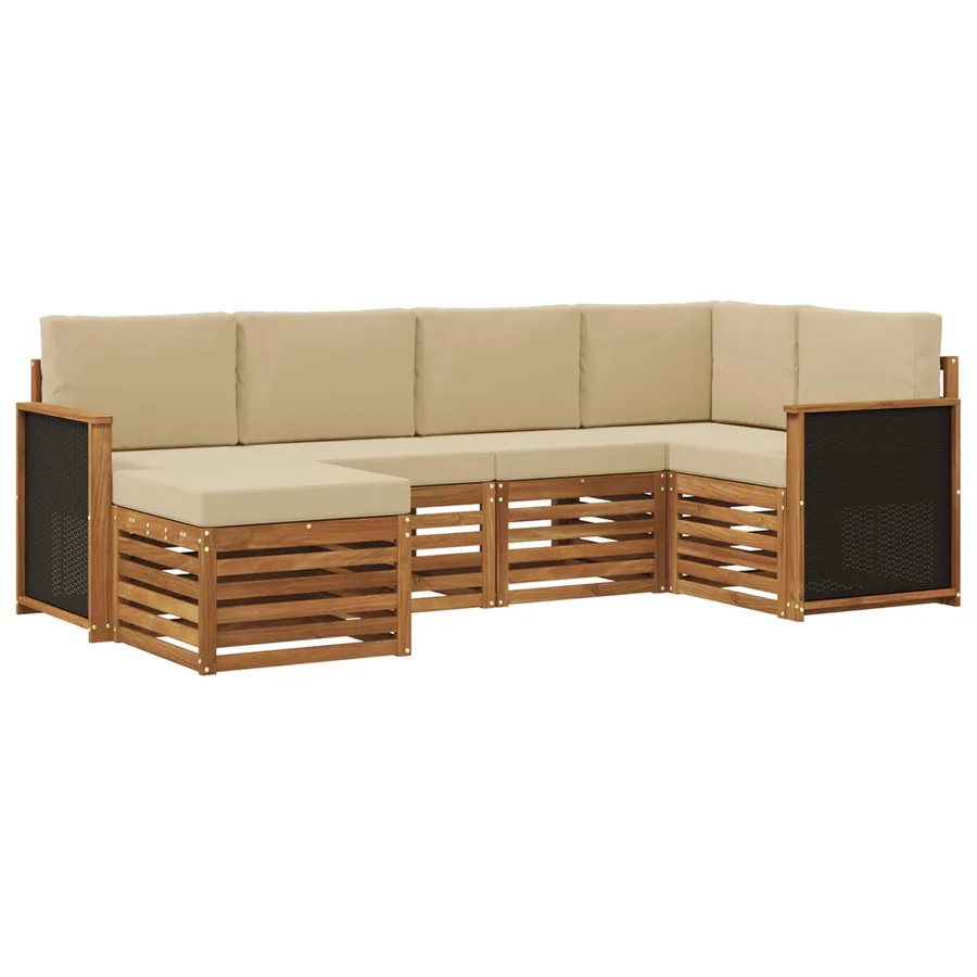 Ensemble de canapé d'angle avec coussin 5 pcs Naturel - 2