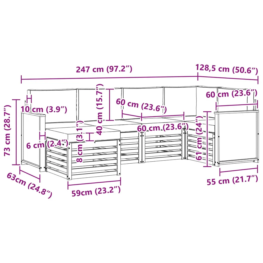Ensemble de canapé d'angle avec coussin 5 pcs Naturel - 7