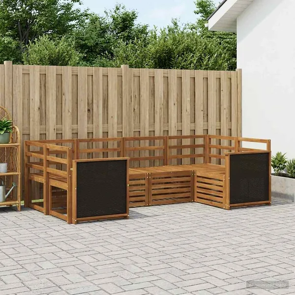 Ensemble de canapé d'angle 5 pcs Naturel Bois d'Acacia Massif