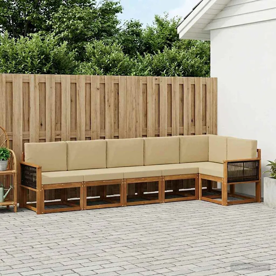 Ensemble de canapés d'extérieur 6 pcs Naturel et Beige