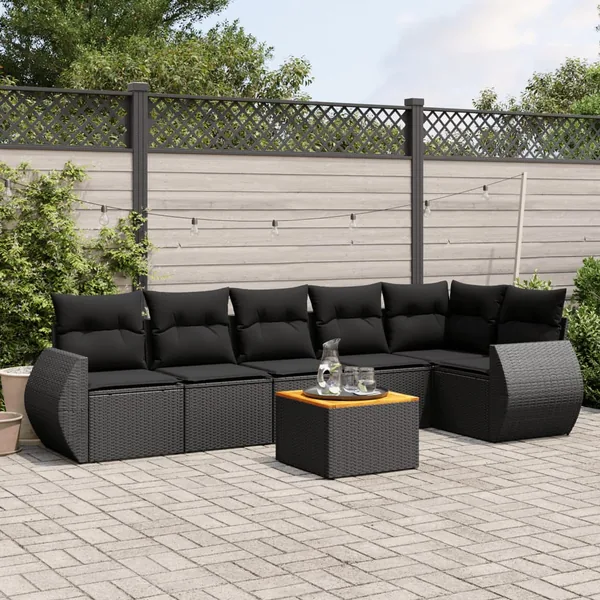 Salon de jardin 7 pcs avec coussins noir résine tressée 62 x 62 x 69 cm - 60,2 kg