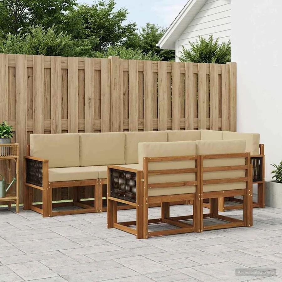 Ensemble de canapés d'extérieur 7 pcs Naturel et Beige