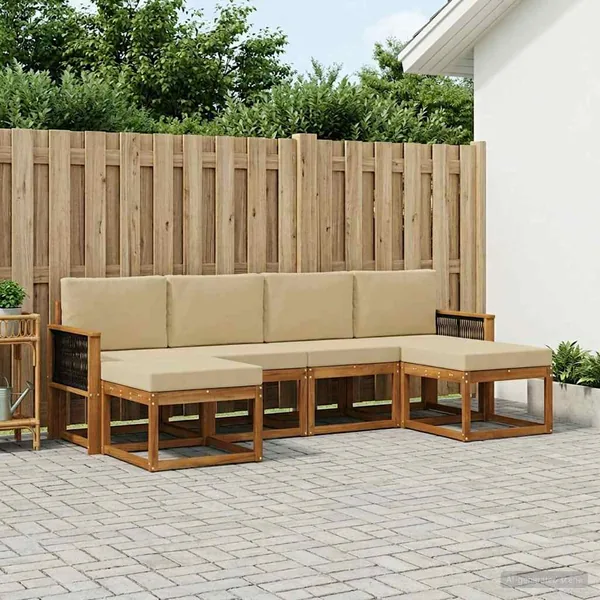 Ensemble de canapés d'extérieur 6 pcs Naturel et Beige
