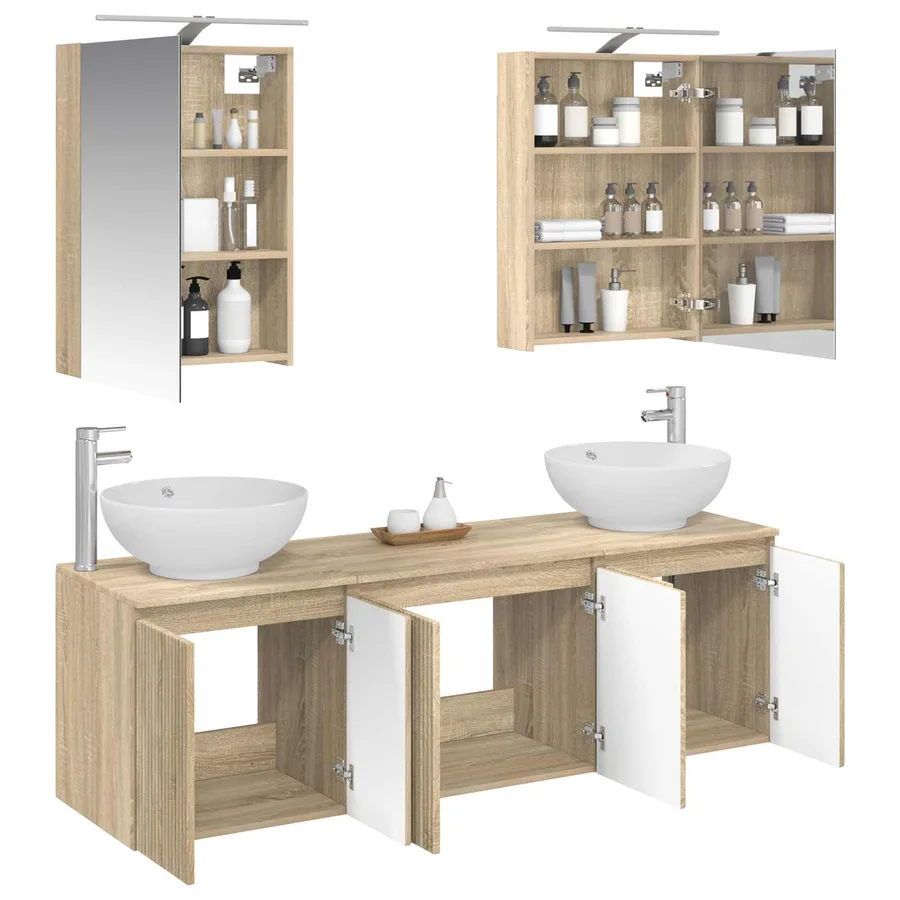 Ensemble d'armoire de salle de bain 5 pcs Chêne Sonoma - 3