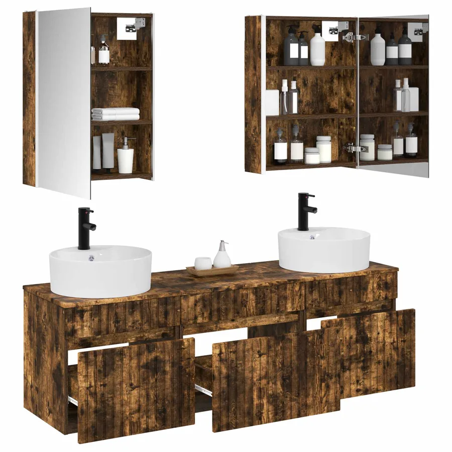 Ensemble d'armoire de salle de bain 5 pcs Chêne fumé - 3