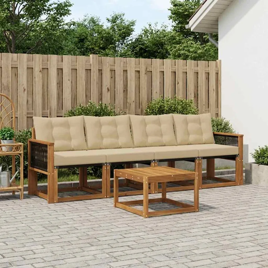 Ensemble de canapés d'extérieur 5 pcs Naturel et Beige