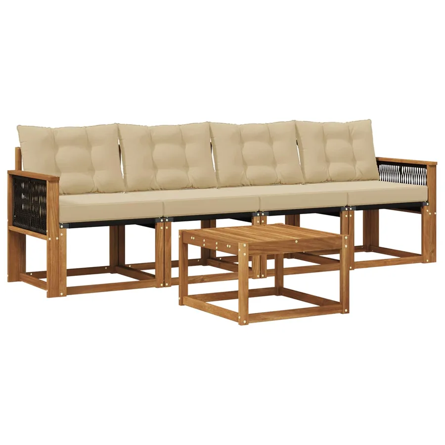 Ensemble de canapés d'extérieur 5 pcs Naturel et Beige - 2