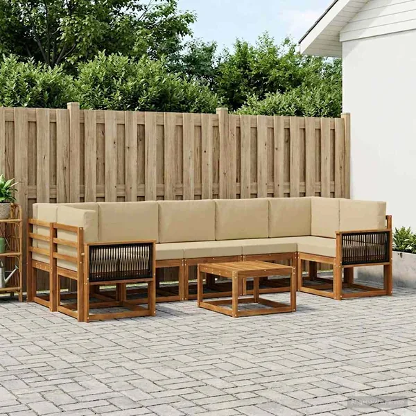 Ensemble de canapés d'extérieur avec coussin 6 pcs Naturel