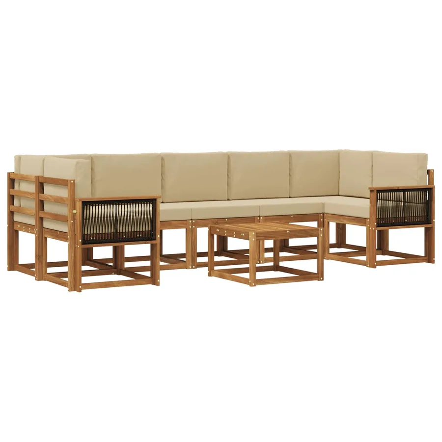 Ensemble de canapés d'extérieur avec coussin 6 pcs Naturel - 2