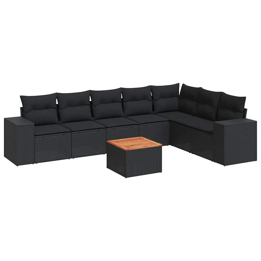 Salon de jardin 8 pcs avec coussins noir résine tressée - 2