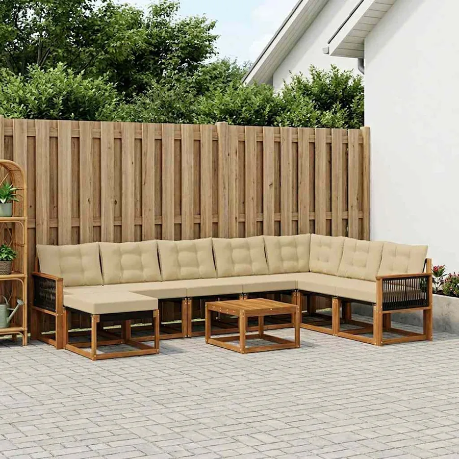 Ensemble de canapés d'extérieur 9 pcs Naturel et Beige