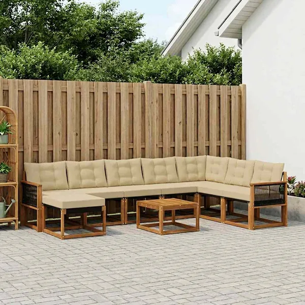 Ensemble de canapés d'extérieur 9 pcs Naturel et Beige