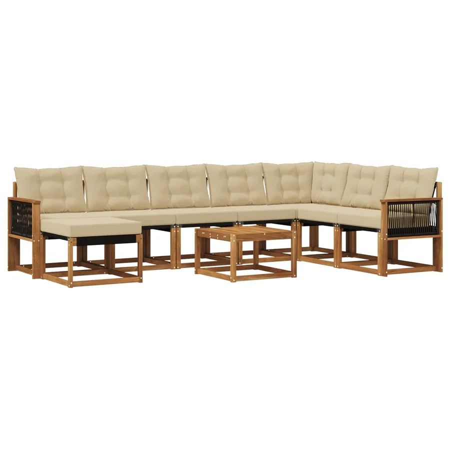 Ensemble de canapés d'extérieur 9 pcs Naturel et Beige - 2
