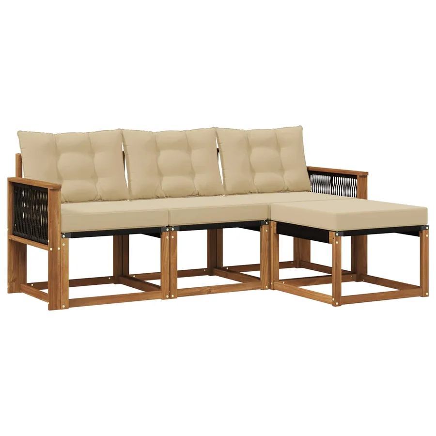 Ensemble de canapés d'extérieur 4 pcs Naturel et Beige - 2