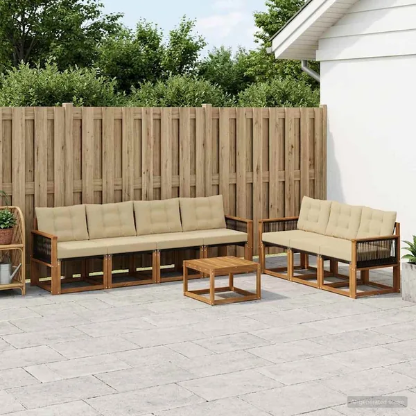 Ensemble de canapés d'extérieur 8 pcs Naturel et Beige