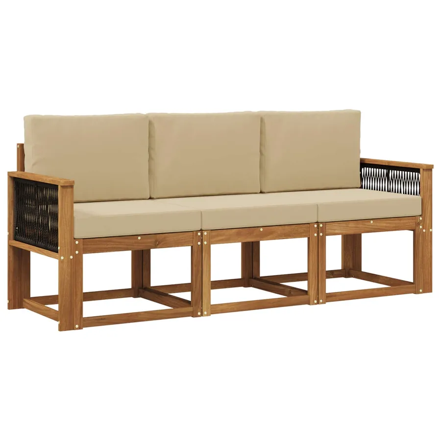 Ensemble de canapés d'extérieur avec coussin 3 pcs Naturel - 2