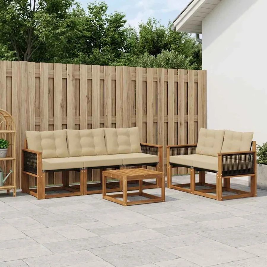 Ensemble de canapés d'extérieur 6 pcs Naturel et Beige