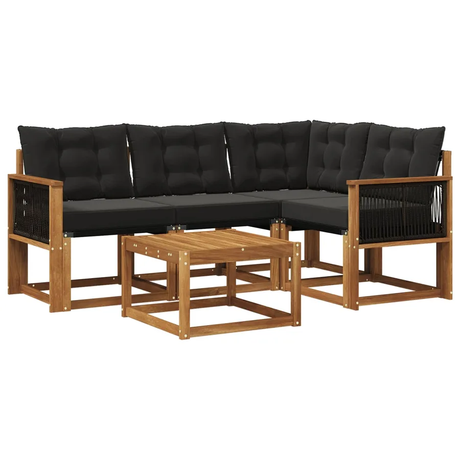 Ensemble de canapés d'extérieur 5 pcs Naturel et noir - 2