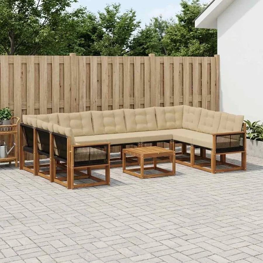 Ensemble de canapés d'extérieur 10 pcs Naturel et Beige
