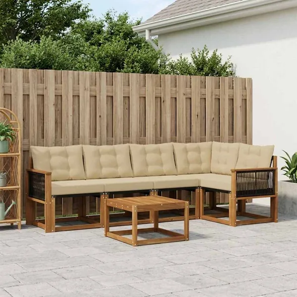 Ensemble de canapés d'extérieur 6 pcs Naturel et Beige