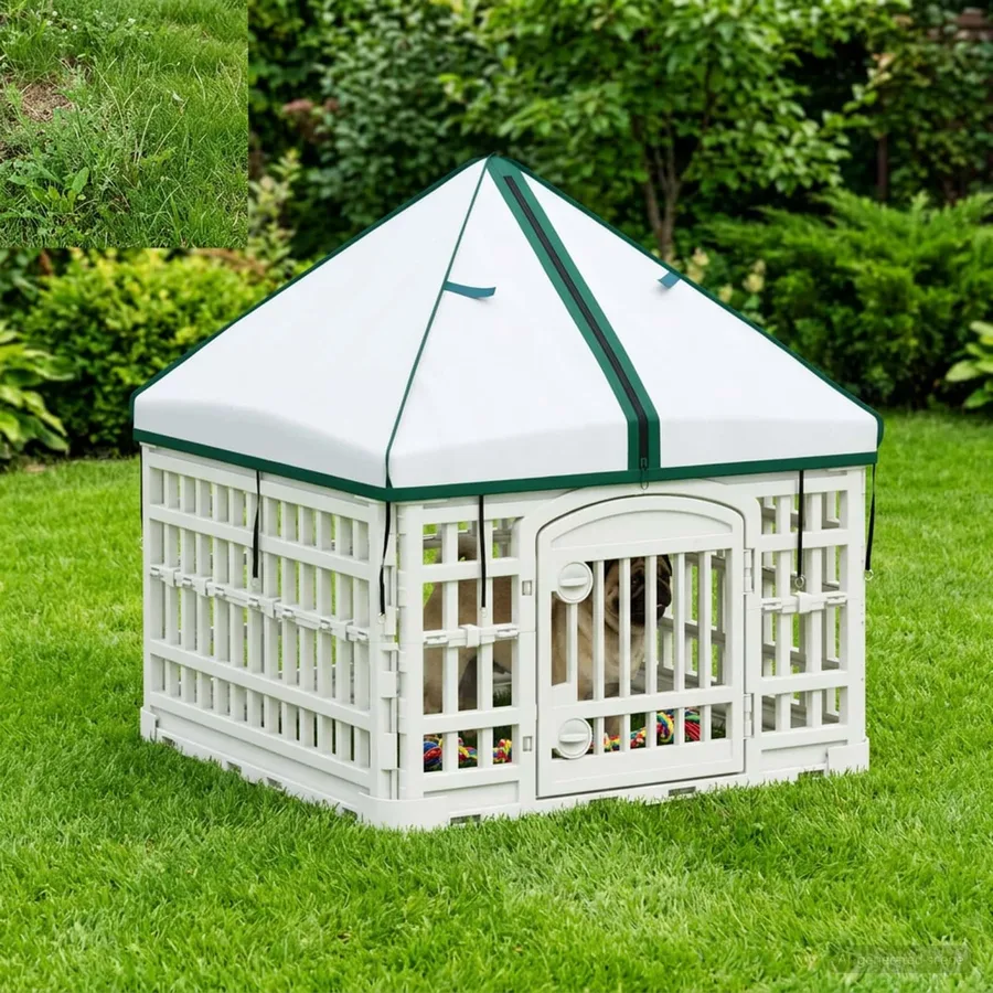 Panneau de jeu pour chien 4 panneaux avec toit 60 x 60 x 82 cm - 4