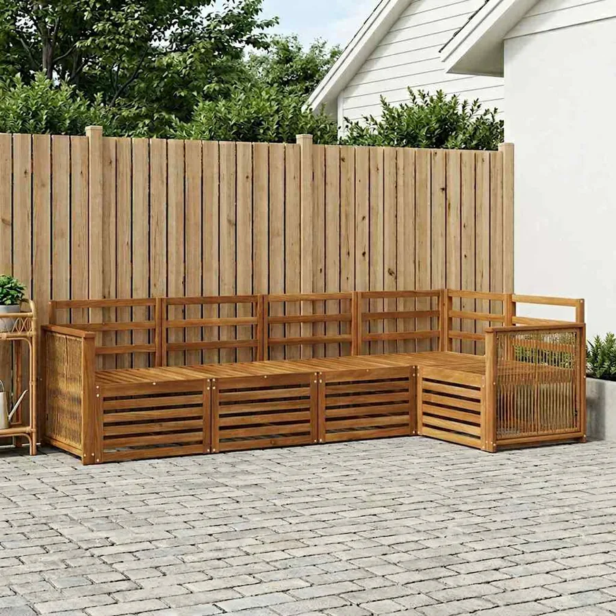 Ensemble de canapé d'angle 4 pcs Naturel Bois d'Acacia Massif